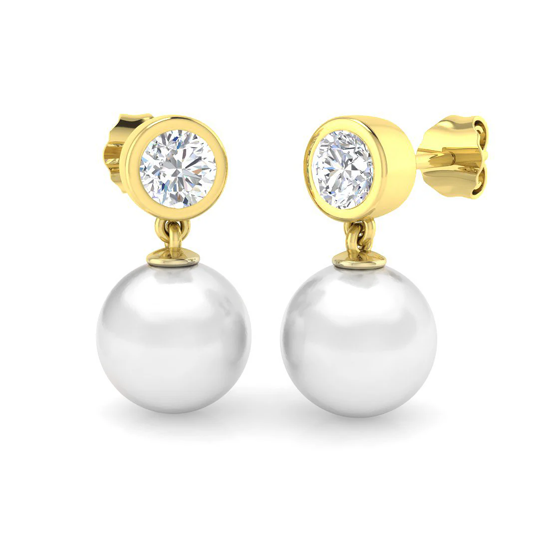 Diamond Drop Pearl Earrings - Image 2
